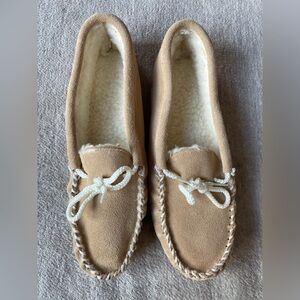 Women’s Leather Moccasin Slippers with Sherpa Lining